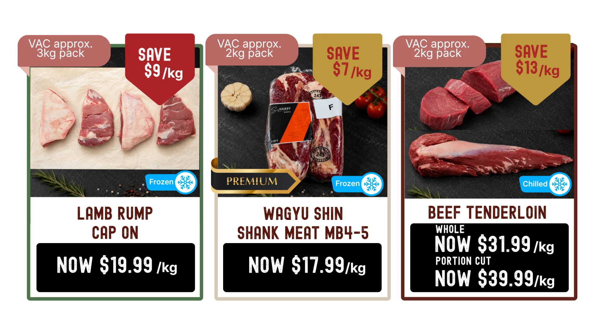 七月特卖 - 带盖羊臀肉 每公斤$19.99、和牛小腿腱肉MB4-5 每公斤$17.99、牛柳整条 每公斤$31.99起 - 截止7月31日