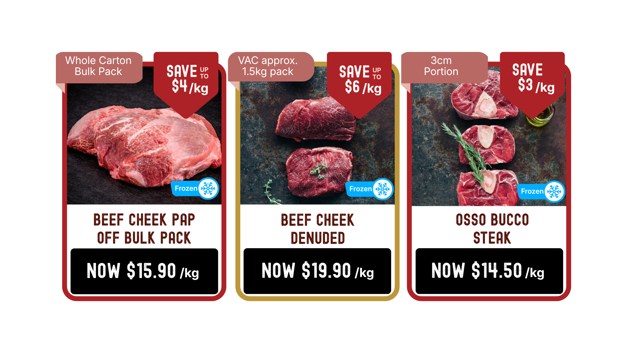 June Sale - Beef Cheek Bulk Pack, Beef Cheek Denuded and Osso Bucco Steak